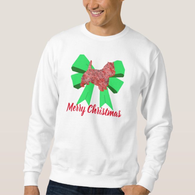 Sweatshirt Westie Chien Silhouette Green Bow Noël (Devant)