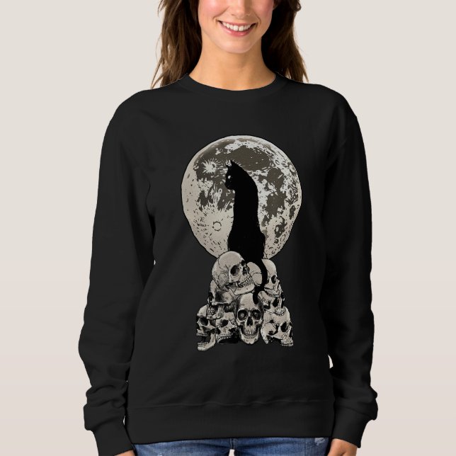Sweatshirt Whimsigoth Halloween Cat Skull Full Moon Gothic Oc (Devant)