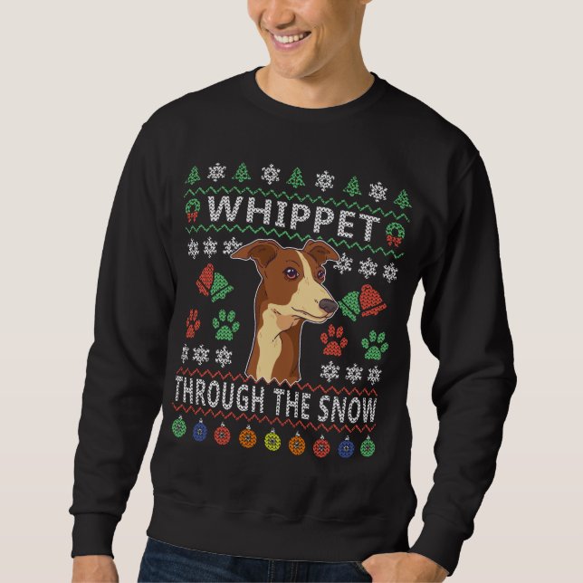 Sweatshirt Whippet à travers le Noël hivernal (Devant)