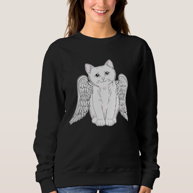 Sweatshirt White Cat with Angel Wings Kitten Artwork for Wome (Devant)