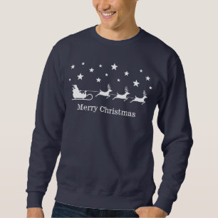 Sweatshirt White Père Noël Sleigh And Deer & Joyeux Texte de