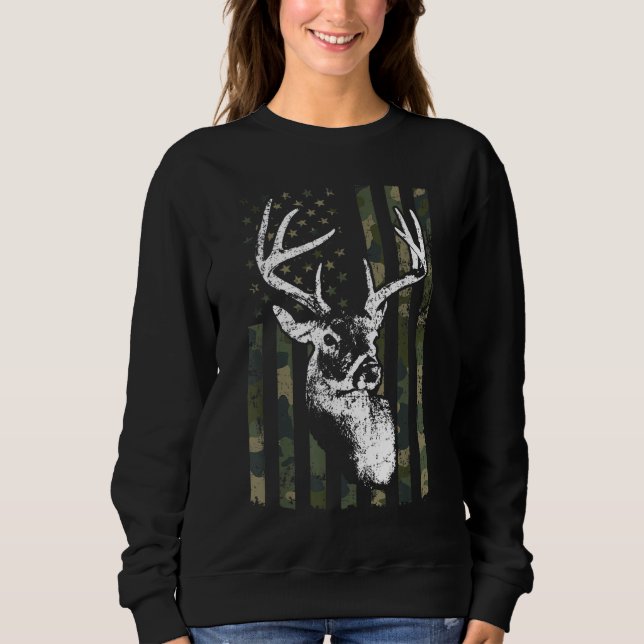 Sweatshirt Whitetail Buck Deer Hunting USA Camouflage Amériqu (Devant)