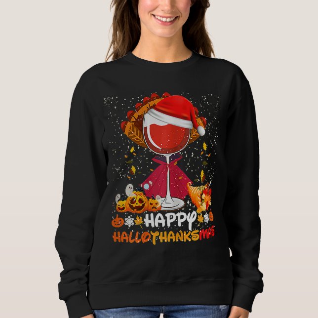 Sweatshirt Wine Glasses Witch Santa Hat (Devant)