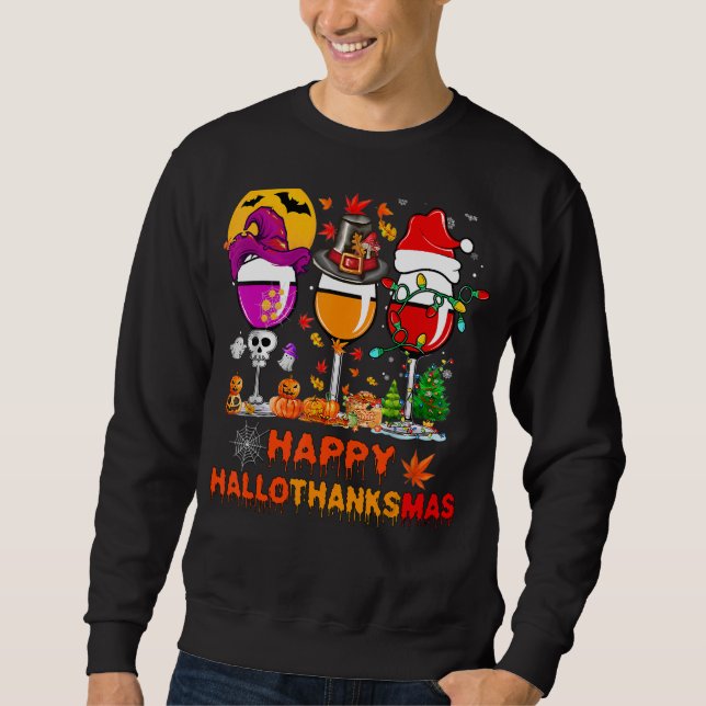 Sweatshirt Wine Glasses Witch Santa Hat (Devant)