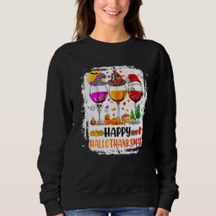Sweatshirt Wine Glasses Witch Santa Hat