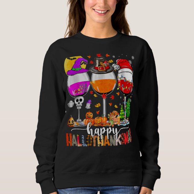 Sweatshirt Wine Glasses Witch Santa Hat (Devant)