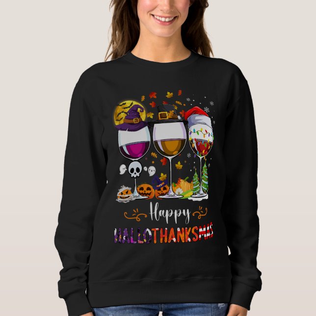 Sweatshirt Wine Glasses Witch Santa Hat (Devant)