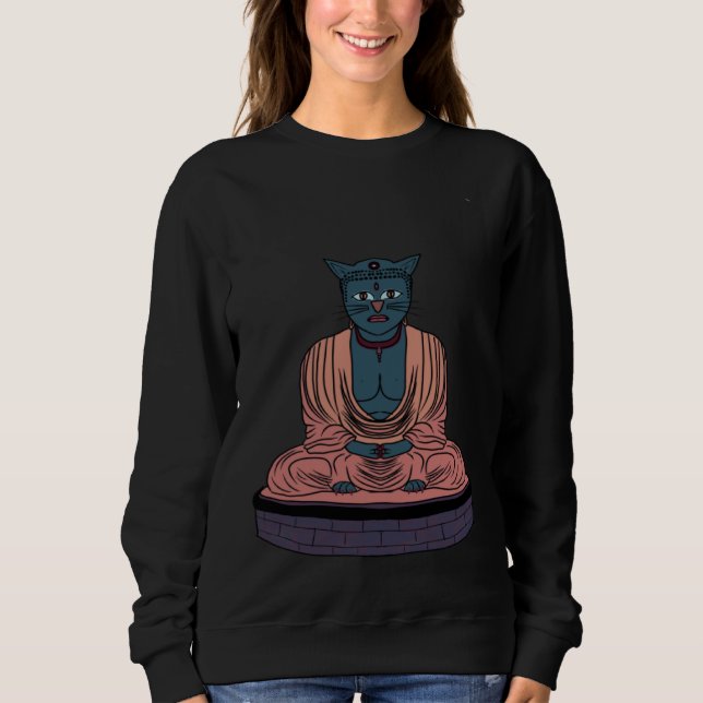 Sweatshirt Wise Cat Buddha Ready To Give Advice To Cat  & Hat (Devant)