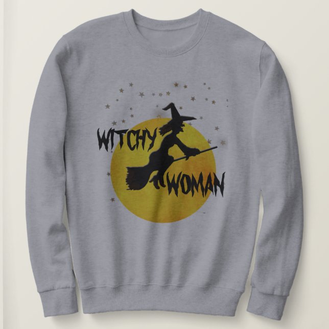 Sweatshirt Witchy Woman Silhouette Flying Witch Moon Stars (Design devant)