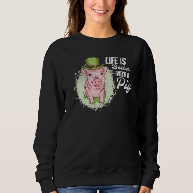 Sweatshirt With A Pig Saint Paticks Day Shamrock C (Devant)