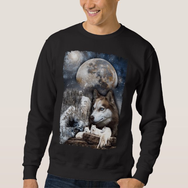 Sweatshirt Wolf Family Moon Winter Mountain Wolfs (Devant)