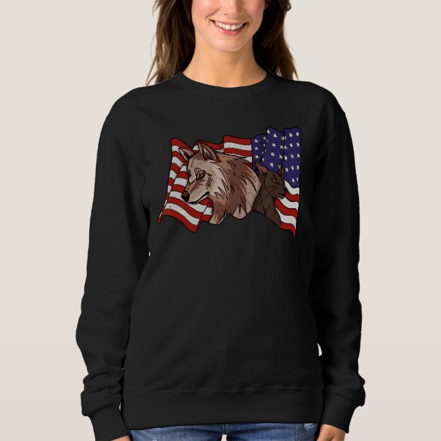 Sweatshirt Wolf Faune Animal Drapeau Américain Loups Loup Un (Devant)