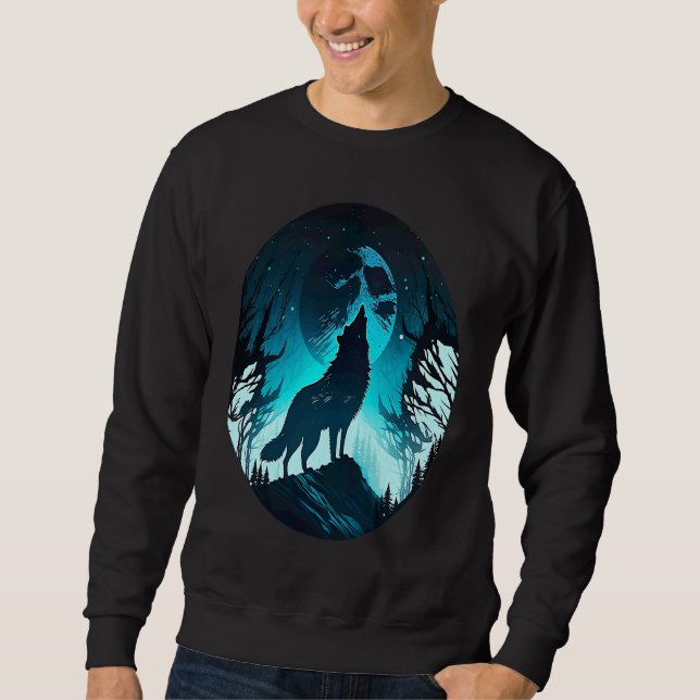 Sweatshirt Wolf Howling at Moon on a Cold Night Amazing Natur (Devant)