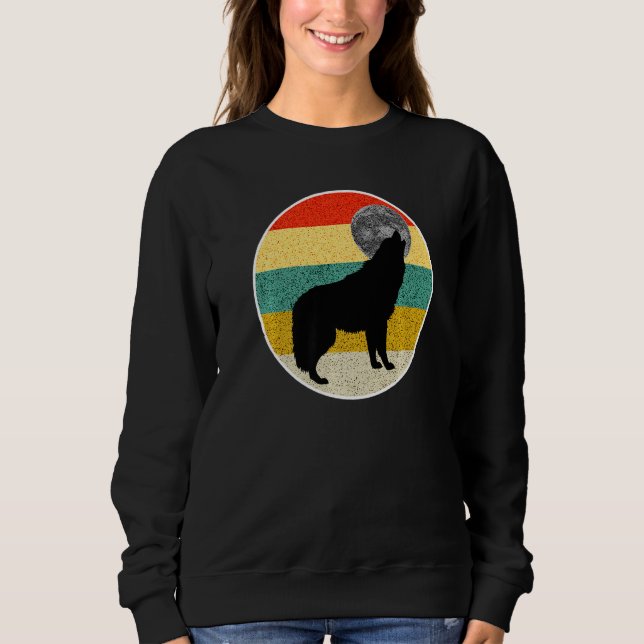 Sweatshirt Wolf Howling At Moon Vintage (Devant)