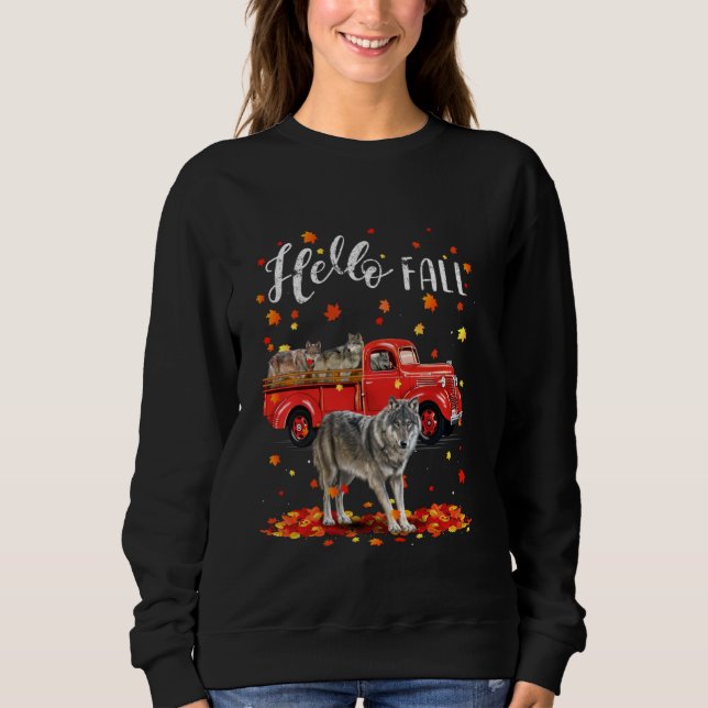 Sweatshirt Wolf Leaf Automne Happy Automne Y'all Red Truck (Devant)