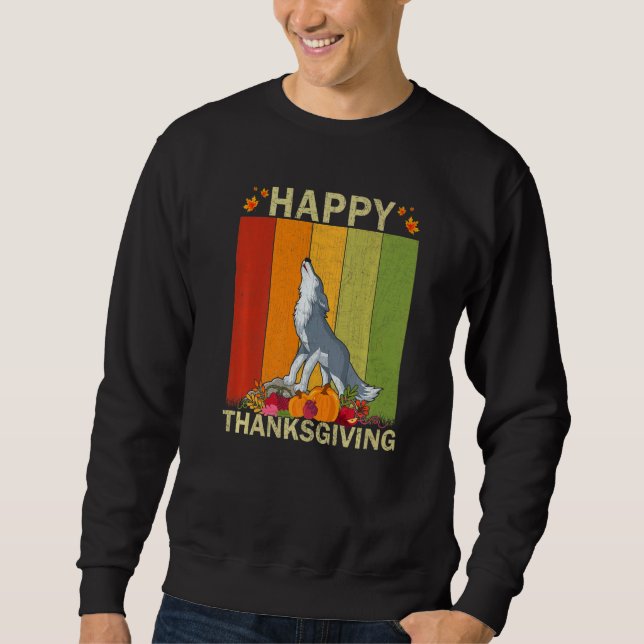 Sweatshirt Wolf  Retro Graphic Family Matching Thanksgiving (Devant)