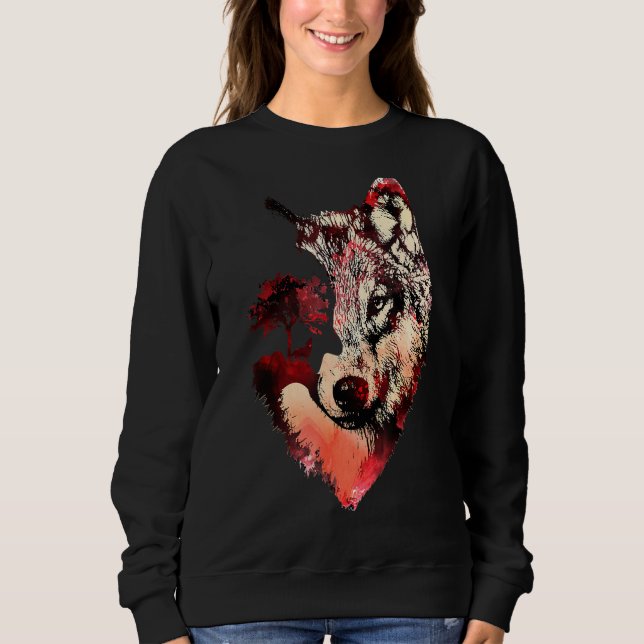 Sweatshirt Wolf Wolf Silhouette Paysage Aventure Wild Anim (Devant)