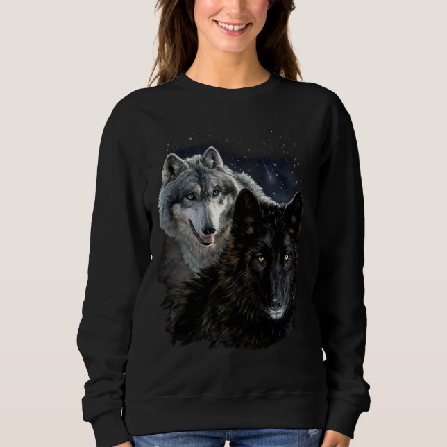 Sweatshirt Wolf Wolves Wild Moon Stars Loyal Gray Wolf D (Devant)