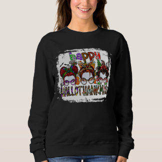 Sweatshirt Woman Happy Hallothanksmas Sunglass Messy Bun Coff