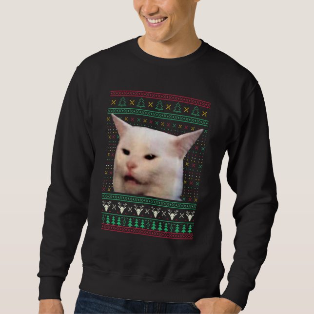Sweatshirt Woman Yelling at a Cat Ugly X mas Sweaters  Meme D (Devant)