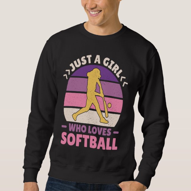Sweatshirt Women Retro Softball Player Just A Girl Who Loves  (Devant)
