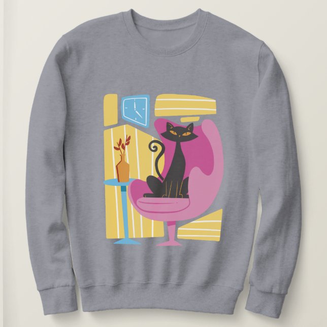 Sweatshirt Women's Black Cat Abstract  (Design devant)