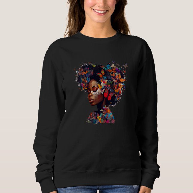 Sweatshirt Womens Butterflies Afro Black Women African Americ (Devant)