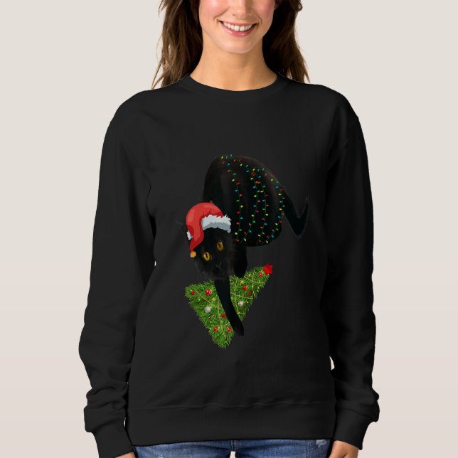 Sweatshirt Women's Christmas Black Cat Xmas Tree  1 (Devant)