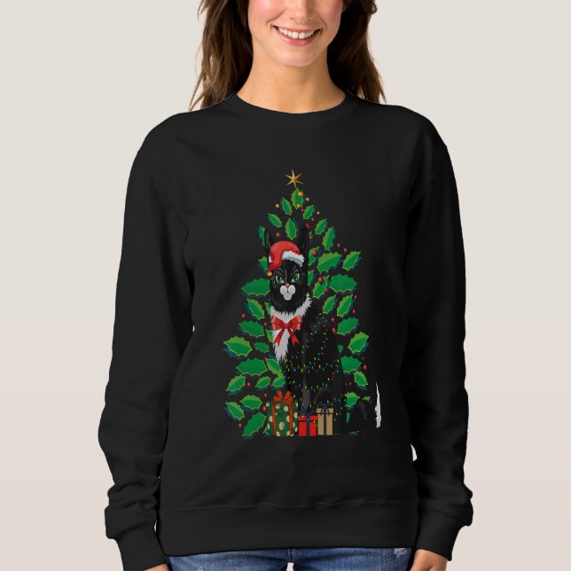 Sweatshirt Women's Christmas Black cat Xmas Tree Graphics  1 (Devant)