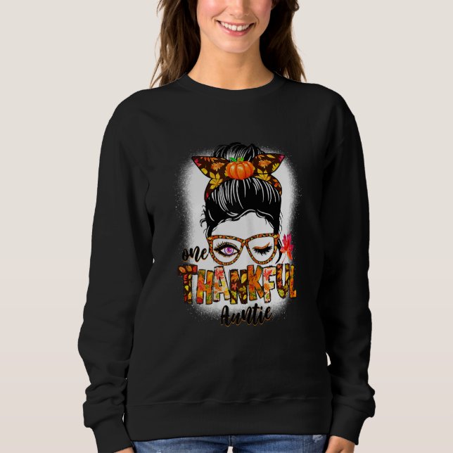 Sweatshirt Womens Cute One Thankful Auntie Messy Bun Fall Aut (Devant)