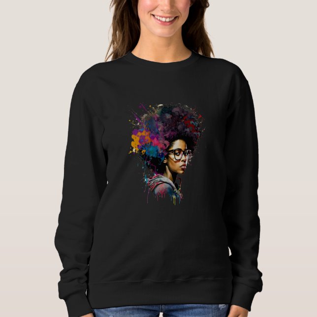 Sweatshirt Womens Graffiti Afro Black Women African American  (Devant)