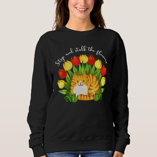 Sweatshirt Women's Graphic Cat Mom Garden Flowers  Cat 1 (Devant)