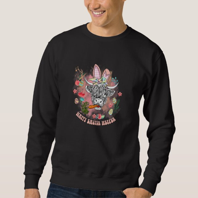 Sweatshirt Womens Highland Cow Happy Easter Heifer Farm Happy (Devant)