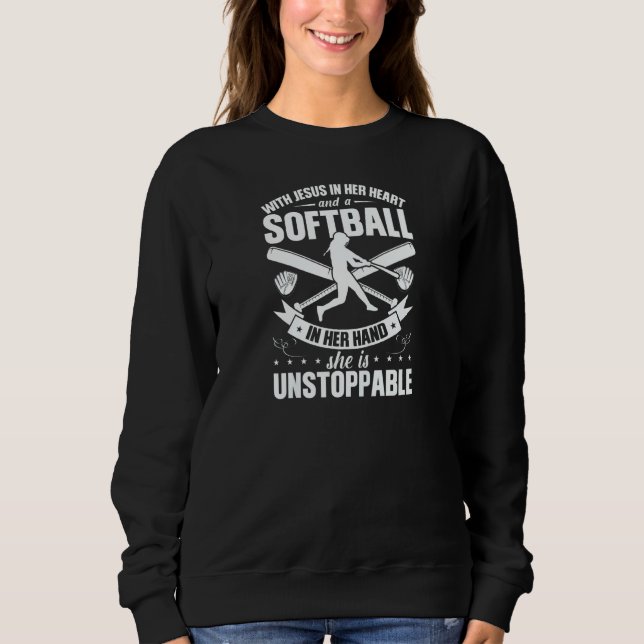 Sweatshirt Womens Jesus In Her Heart A Softball In Her Hand S (Devant)