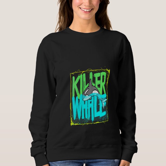 Sweatshirt Womens Killer Whale Ocean Orcas V-Neck (Devant)