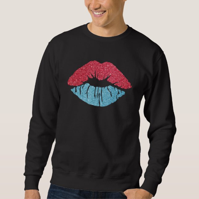 Sweatshirt Women's Kiss Lips America Lips Red Blue Lipstick U (Devant)
