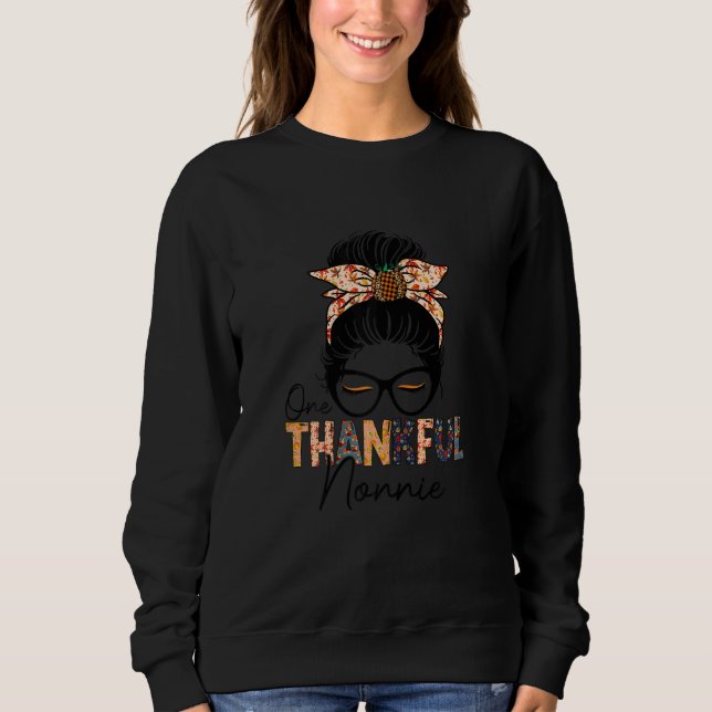 Sweatshirt Womens One Thankful Nonnie Leopard Messy Bun Thank (Devant)