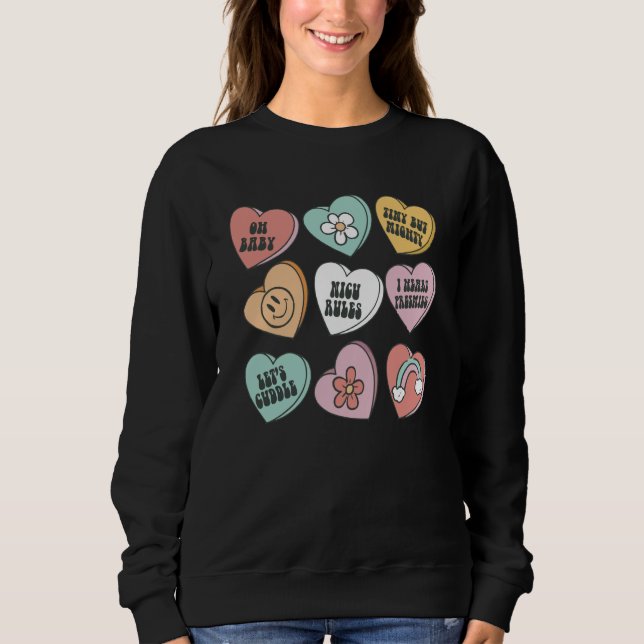 Sweatshirt Womens Retro Groovy Heart Candy NICU Nurse Valenti (Devant)