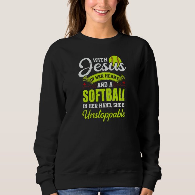 Sweatshirt Womens Softball With Jesus And A Softball She Is U (Devant)