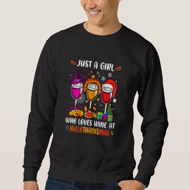 Sweatshirt Womens Wines Glass Thankgiving  Happy Hallothanksm (Devant)