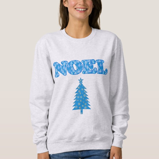 Sweatshirt Word Art - Noel avec Arbres Bleu clair (Devant)
