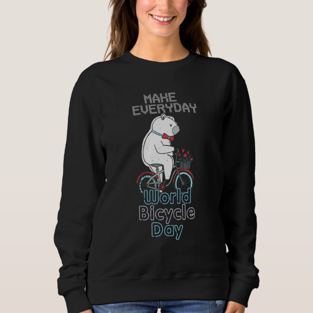 Sweatshirt World Bicycle Day Polar Bear Riding Bike   Biking (Devant)