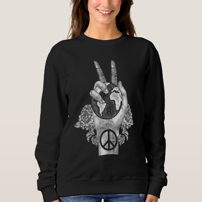 Sweatshirt World Peace Earth Day Celebration Peace Sign Hand  (Devant)