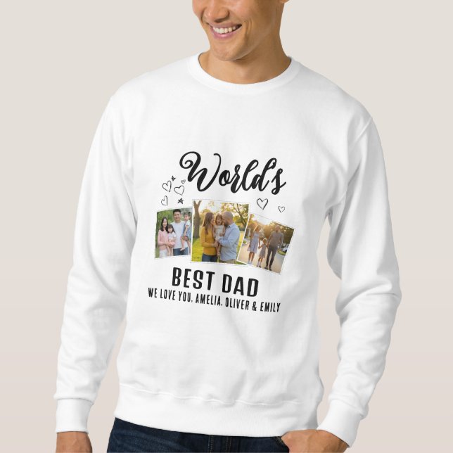 Sweatshirt World's Best Dad Custom 3 Photo Collage (Devant)