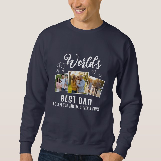 Sweatshirt World's Best Dad Custom 3 Photo Collage (Devant)