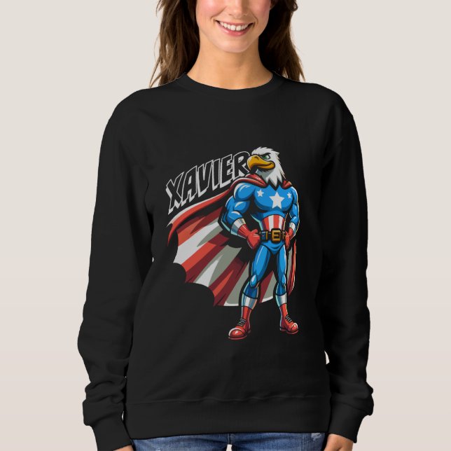 Sweatshirt Xavier USA Eagle Patriotic Superhero for Boys Nom (Devant)
