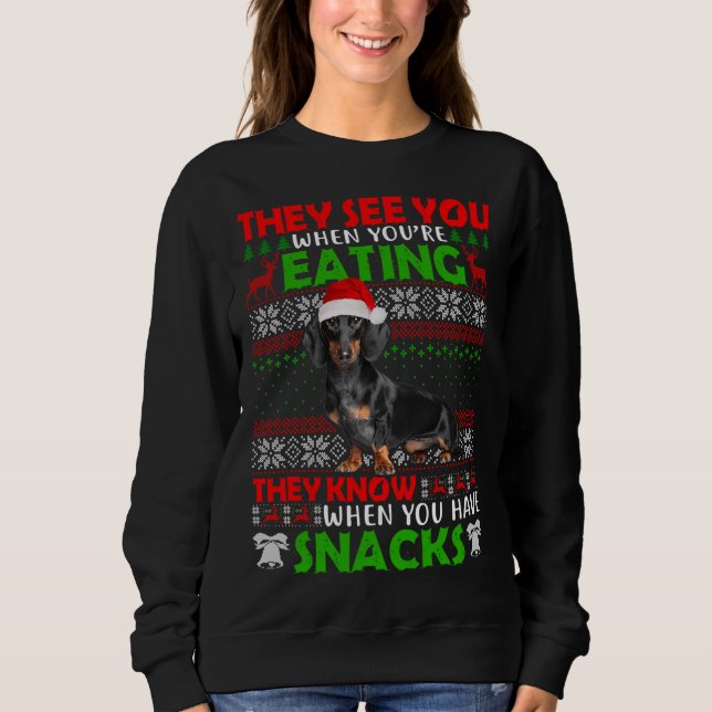 Sweatshirt Xmas Dachshund Père Noël Ils vous voient quand vou (Devant)
