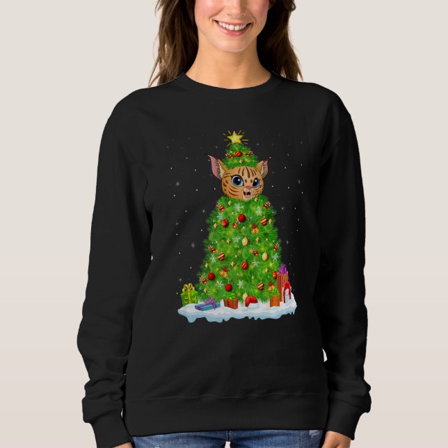 Sweatshirt Xmas Decorations Lights Santa Bobcat Christmas Tre (Devant)