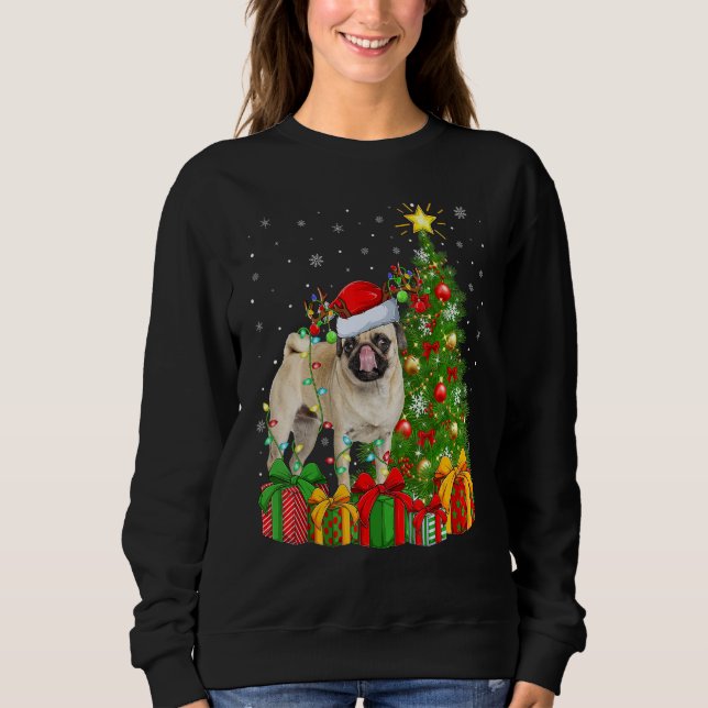 Sweatshirt Xmas Holiday Lights Santa Pug Dog Christmas Tree (Devant)