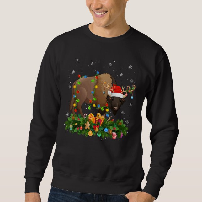 Sweatshirt Xmas Holiday Reindeer Hat Santa Bison Christmas (Devant)